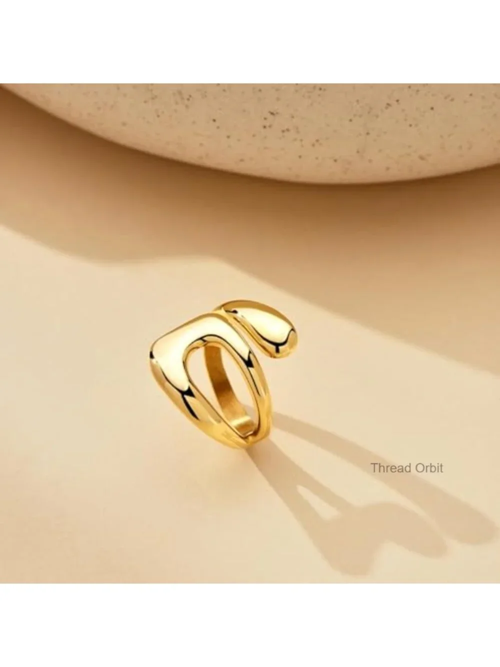 14K Gold Plated Stainless Steel Chunky Statement Stackable Open Adjustable Ring